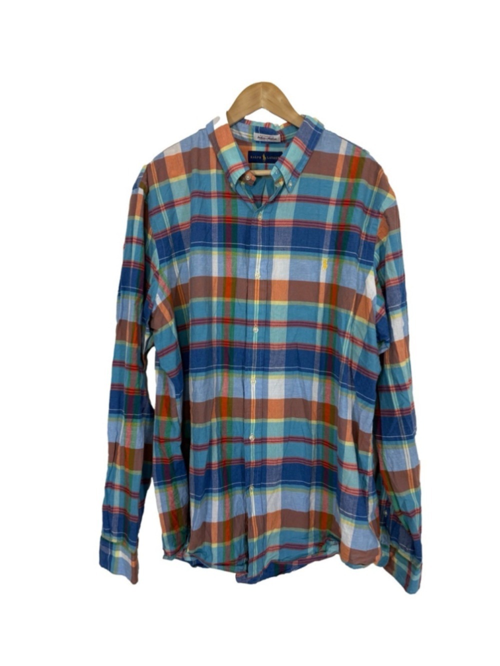 Ralph Lauren Mens Indian Madras Plaid Button Down LS Shirt XXL Non Iron Preppy